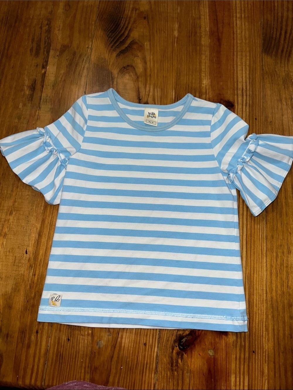 Wild flowers Light Blue & White Striped Ruffle Sleeve Top